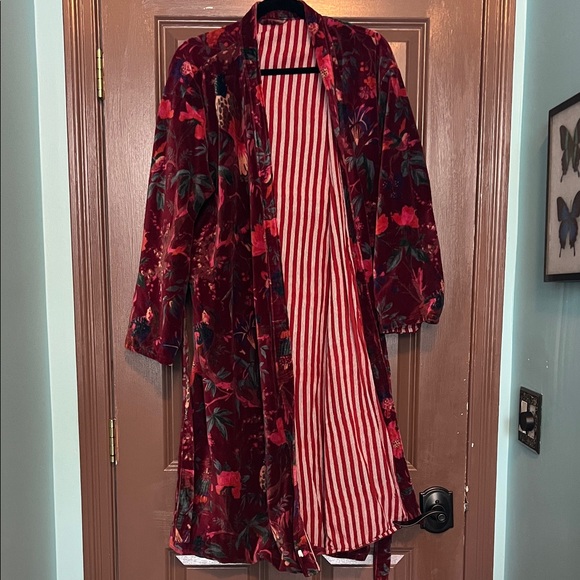 Other - Cotton Floral Velvet Robe with Striped Lining M